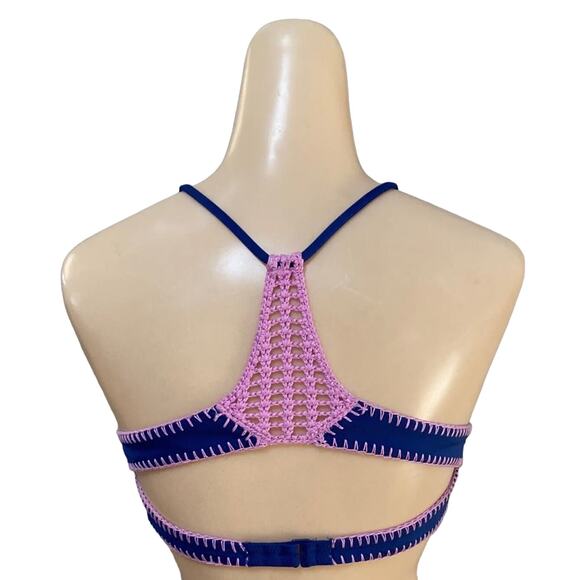Victoria's Secret Bikini Swim Top Medium Blue/Removable Pads Macrame Accent EUC - Picture 4 of 6